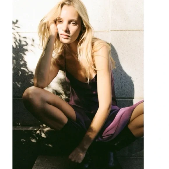 Zara Slip Dress Satin Maxi Open Back Size S - Picture 3 of 12